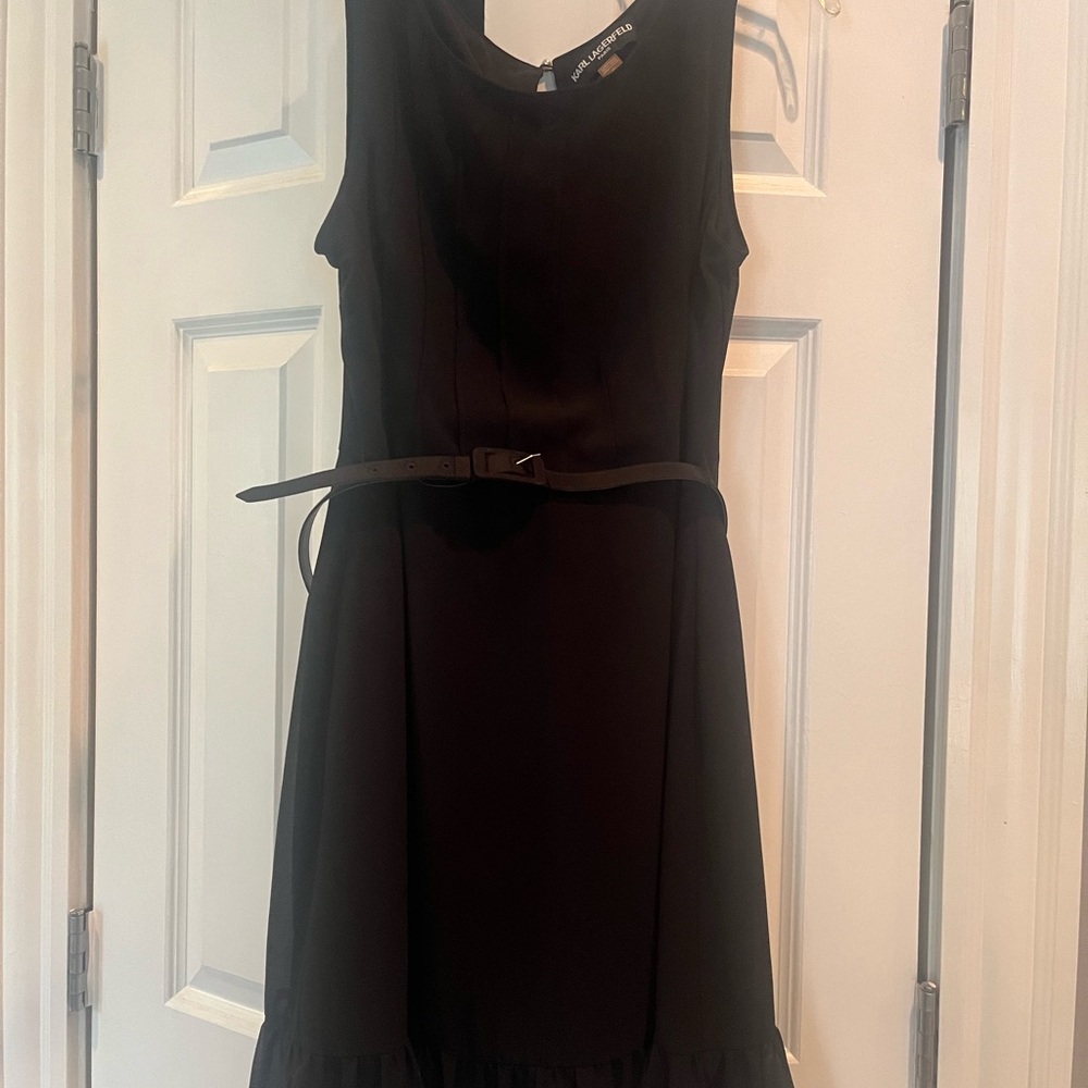 Karl Lagerfeld Black Belted Cocktail Dress